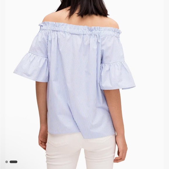 Kate Spade White Blue Striped Off the Shoulder Flutter Sleeve Blouse XS EUC - Picture 2 of 7